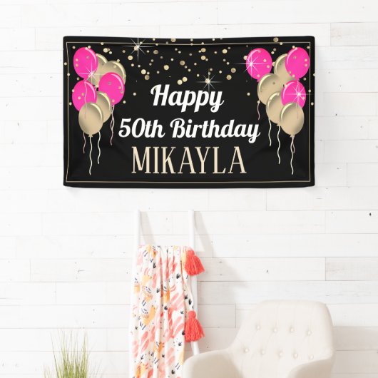 Glittery Gold und Pink Happy Birthday Banner (Insitu)