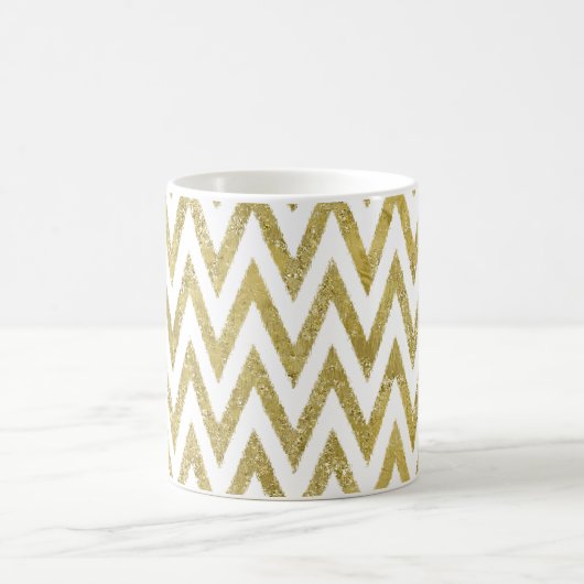 Glittery Gold und weiße Zickzack Streifen Kaffeetasse (Mittel)
