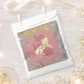 Glittery Gold Unicorn Geburtstag Personalisiert Geschenktütchen