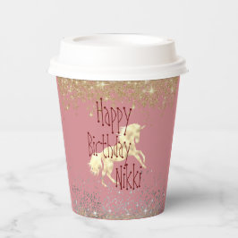 Glittery Gold Unicorn Geburtstag Personalisiert Pappbecher