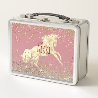 Glittery Gold Unicorn Metall Brotdose