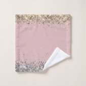 Glittery Gold Unicorn Personalisiert Badhandtuch Set (Waschlappen)