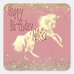 Glittery Gold Unicorn Quadratischer Aufkleber