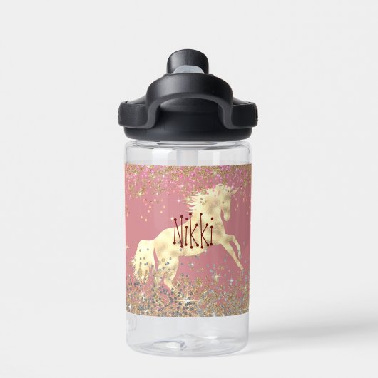 Glittery Gold Unicorn Trinkflasche (Rückseite)
