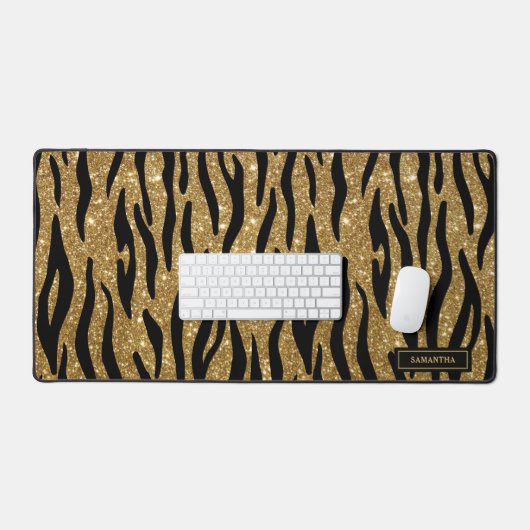 Glittery Gold Zebra Muster Custom Monogram Schreibtischunterlage (Tastatur & Maus)