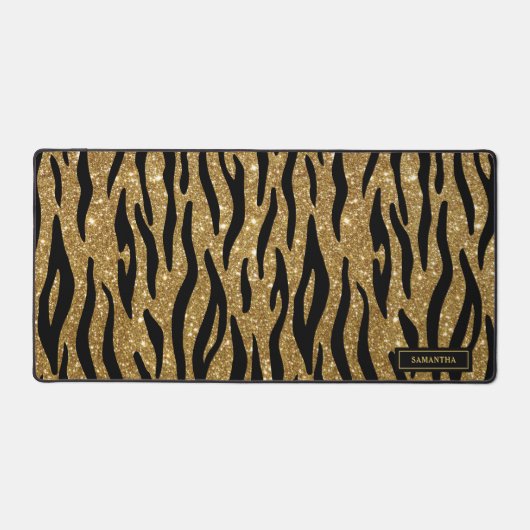 Glittery Gold Zebra Muster Custom Monogram Schreibtischunterlage (Vorderseite)