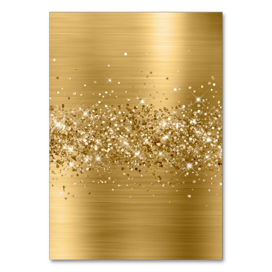 Glittery Gold Zwei-Name-Platzkarten Tischnummer (Rückseite)