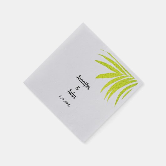 Glittery Golden Green Tropical Palm Wedding Silver Serviette (Ecke)