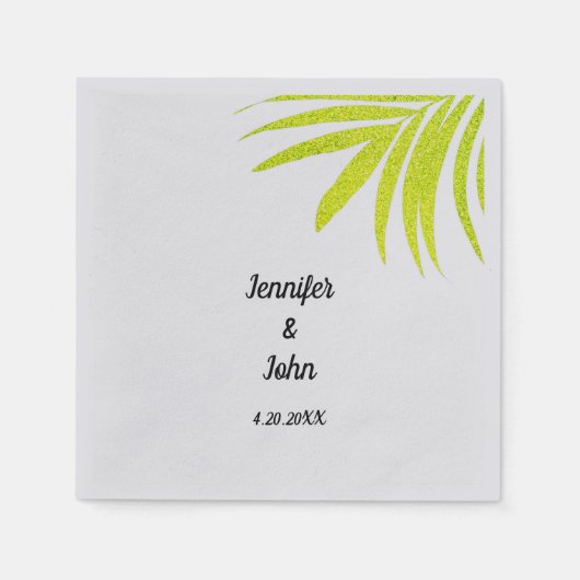 Glittery Golden Green Tropical Palm Wedding Silver Serviette (Vorderseite)