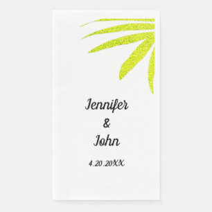 Glittery Golden Green Tropical Palm Wedding White Serviette