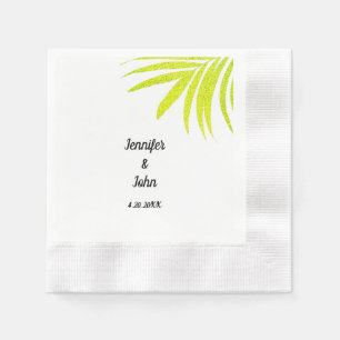 Glittery Golden Green Tropical Palm Wedding White Serviette