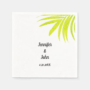 Glittery Golden Green Tropical Palm Wedding White Serviette