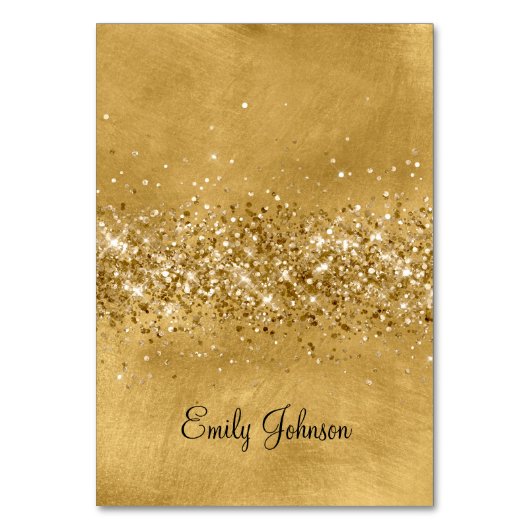Glittery Golden Individual Name Platzkarten Tischnummer (Vorderseite)