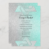 Glittery Gradient Bat Mitzvah Aqua Einladung (Vorne/Hinten)
