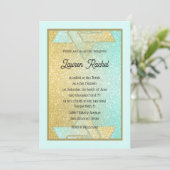 Glittery Gradient Bat Mitzvah Aqua Gold Einladung (Stehend Vorderseite)