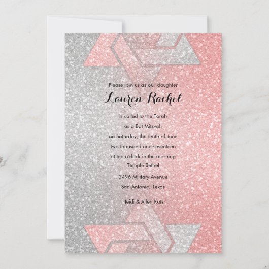 Glittery Gradient Bat Mitzvah Coral Einladung (Vorderseite)