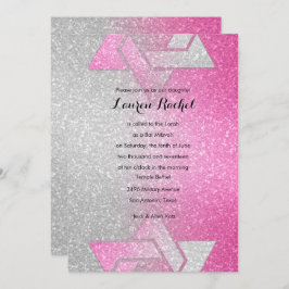 Glittery Gradient Bat Mitzvah Hot Pink Einladung