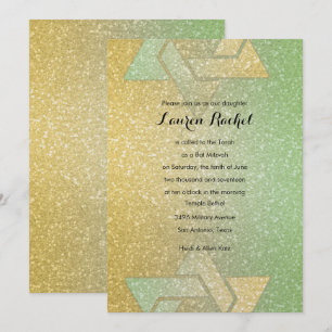 Glittery Gradient Bat Mitzvah Mint Einladung