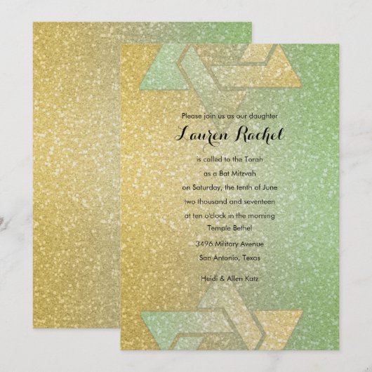 Glittery Gradient Bat Mitzvah Mint Einladung (Vorne/Hinten)