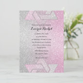 Glittery Gradient Bat Mitzvah Pink Einladung (Stehend Vorderseite)
