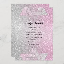 Glittery Gradient Bat Mitzvah Pink Einladung