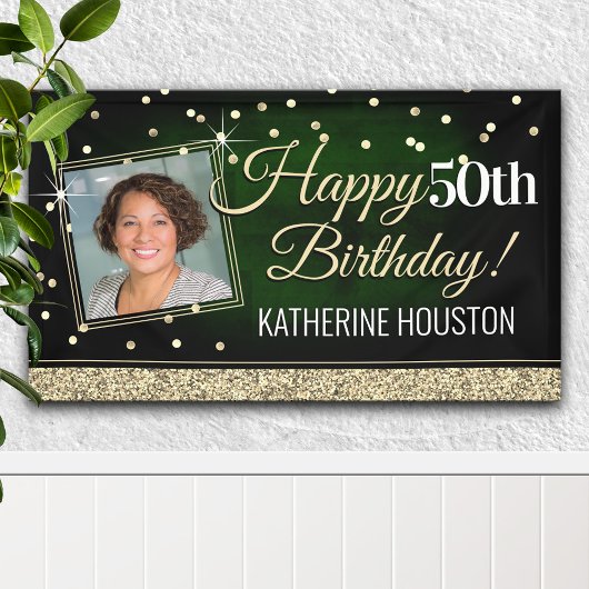 Glittery Green und Gold Happy Birthday Banner