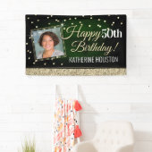 Glittery Green und Gold Happy Birthday Banner (Insitu)