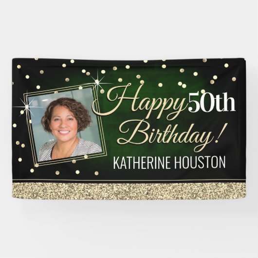 Glittery Green und Gold Happy Birthday Banner (Horizontal)