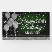 Glittery Green und Silver Happy Birthday Banner (Horizontal)
