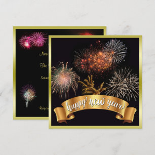 Glittery Happy New Year & Fireworks Silvester Einladung