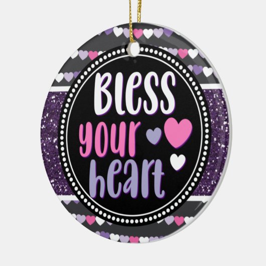 Glittery Hearts Lila segne Ihr Herz Weihnachten Keramik Ornament (Links)