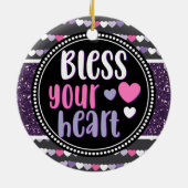 Glittery Hearts Lila segne Ihr Herz Weihnachten Keramik Ornament (Hinten)