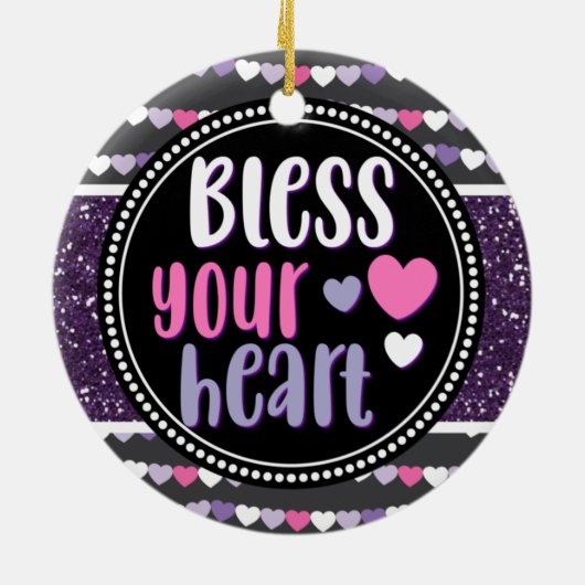 Glittery Hearts Lila segne Ihr Herz Weihnachten Keramik Ornament (Hinten)