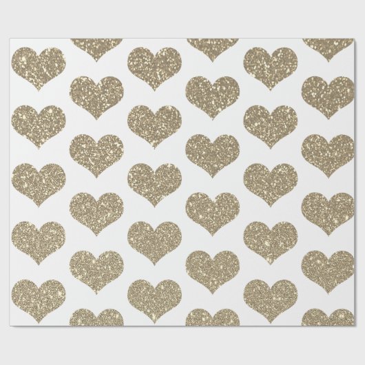 Glittery Herzmuster Gold Golden White Sparkle Geschenkpapier (Flach)