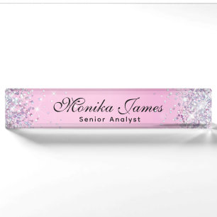 Glittery Holographic Imitats Light Pink Custom Namensplakette
