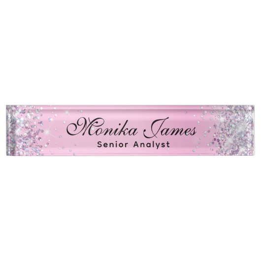 Glittery Holographic Imitats Light Pink Custom Namensplakette (Vorderseite)