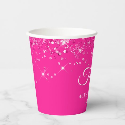 Glittery Hot Pink 40. Geburtstag Pappbecher (Vorderseite)