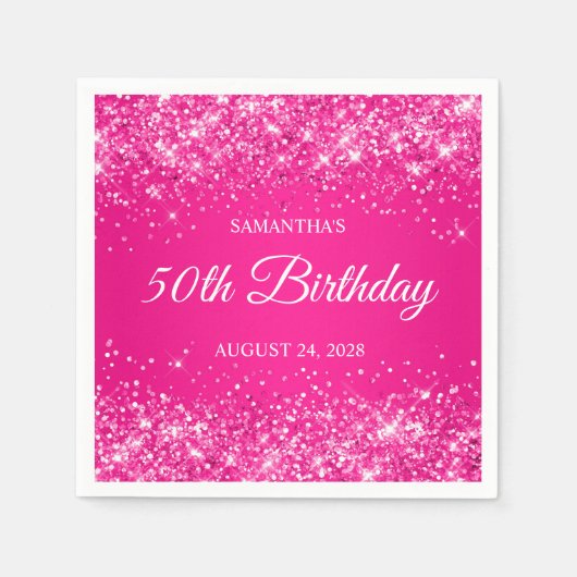 Glittery Hot Pink 50. Geburtstag Serviette (Vorderseite)