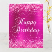 Glittery Hot Pink Foil Big Happy Birthday Karte (Gelbe Blume)