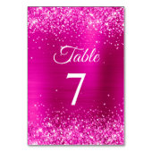 Glittery Hot Pink Foil Elegante Kalligrafie Tischnummer (Rückseite)