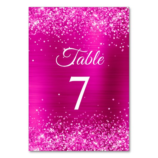 Glittery Hot Pink Foil Elegante Kalligrafie Tischnummer (Vorderseite)