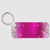 Glittery Hot Pink Foil Monogram Horizontal Schlüsselanhänger (Rückseite)