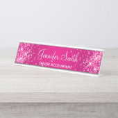 Glittery Hot Pink Gradient Schreibtischnamensplakette (Vorderseite )