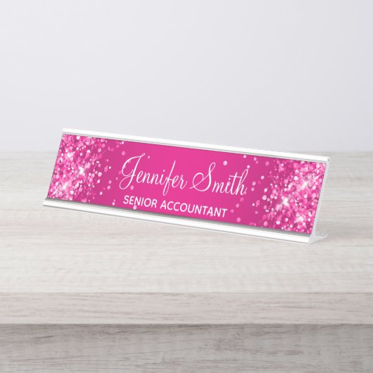 Glittery Hot Pink Gradient Schreibtischnamensplakette (Vorderseite )