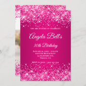 Glittery Hot Pink Raspberry Ombre Foto Einladung (Vorne/Hinten)
