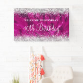 Glittery Hot Pink Silver 40. Geburtstag Willkommen Banner (Insitu)