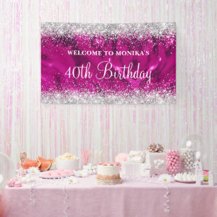 Glittery Hot Pink Silver 40. Geburtstag Willkommen Banner