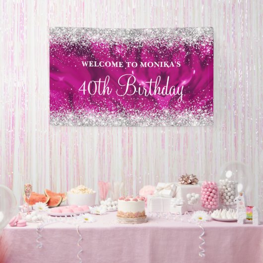 Glittery Hot Pink Silver 40. Geburtstag Willkommen Banner (Party)