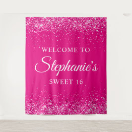 Glittery Hot Pink Sweet 16 Geburtstag Willkommen Wandteppich