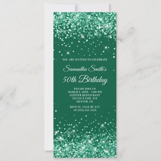 Glittery Hunter Green 50. Geburtstag Einladung (Vorderseite)